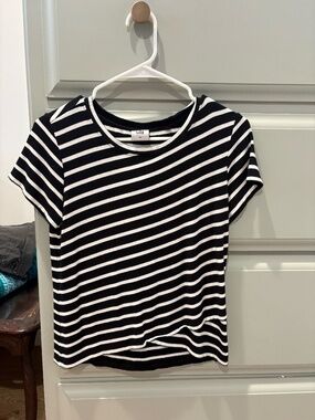 Cabi Black & White Striped Knit Tee | Short Sleeve | XS